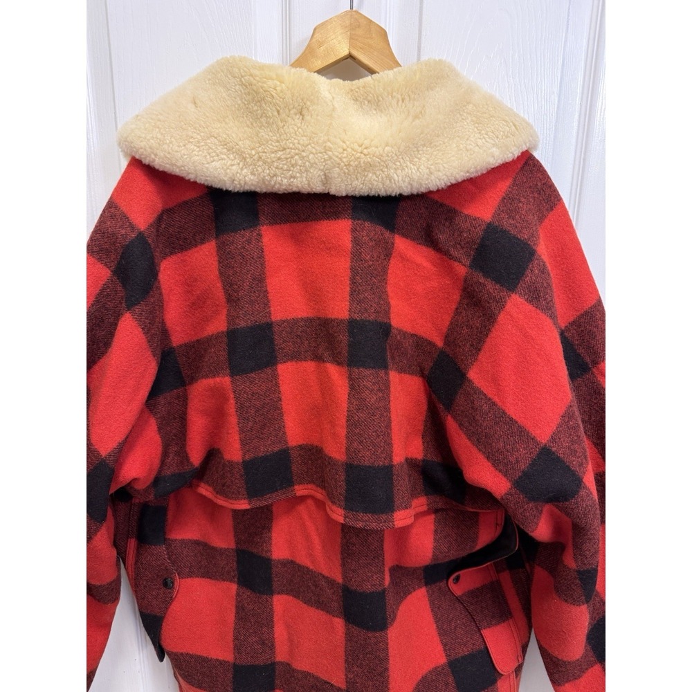 VTG CC Filson Mackinaw Wool Packer Coat Men's 48 Red Buffalo Plaid Shearling USA - Picture 10 of 16